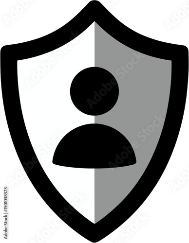Shield icon with user silhouette in minimalist black and white design  