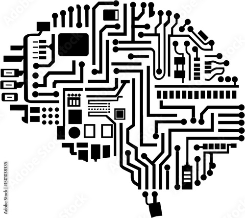 Circuit board design in the shape of a human brain illustration  