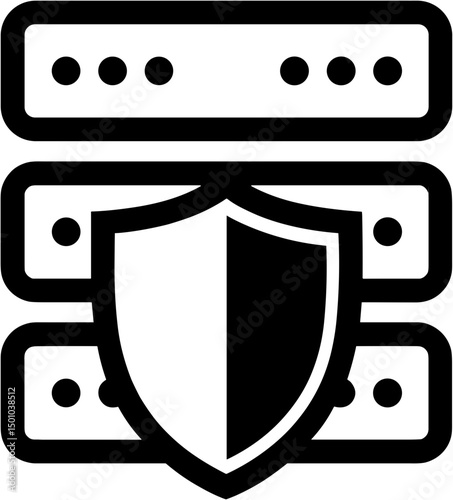 Network server with shield icon in monochrome design for security  