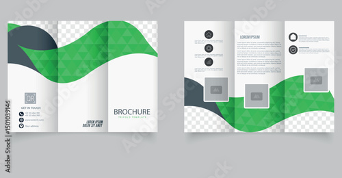 Trifold brochure template with geometric shapes and editable placeholders. Ideal for business promotion, digital marketing, or corporate presentation layouts.