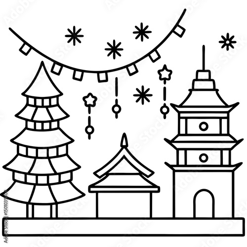 Tokyo Holiday Lights Vector on White