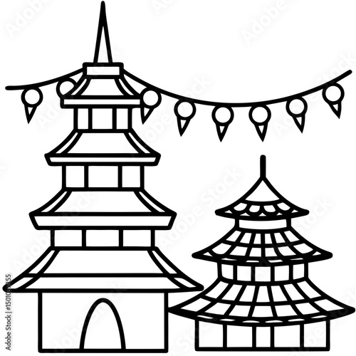 Tokyo Holiday Lights Vector on White