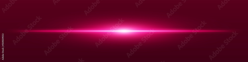 Fototapeta premium Red light beam. Sharp linear glow on dark blue background with radiant core, soft edge and tech-style brightness. Ideal for sci-fi, speed, energy, light source.