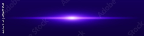 Purple light beam. Sharp linear glow on dark blue background with radiant core, soft edge and tech-style brightness. Ideal for sci-fi, speed, energy, light source.