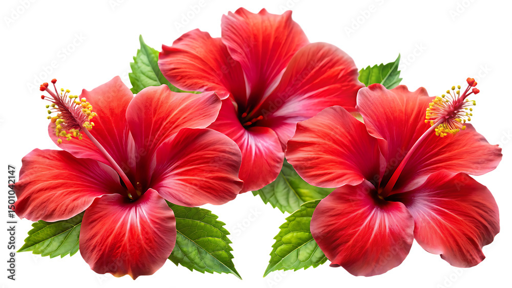 Obraz premium set of tropical red hibiscus flowers isolated on white background