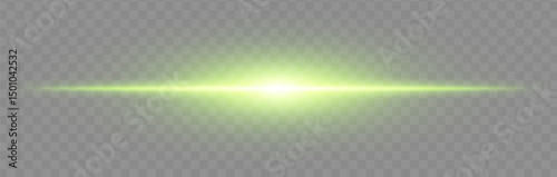Green flash burst. Bright horizontal ray on transparent background with wide glow, soft edges and tech effect. Perfect for energy, light, sci-fi, flash, electric theme.