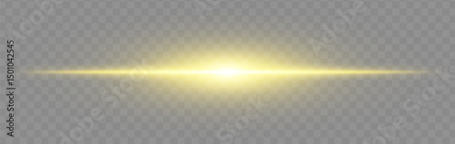 Yellow flash burst. Bright horizontal ray on transparent background with wide glow, soft edges and tech effect. Perfect for energy, light, sci-fi, flash, electric theme.