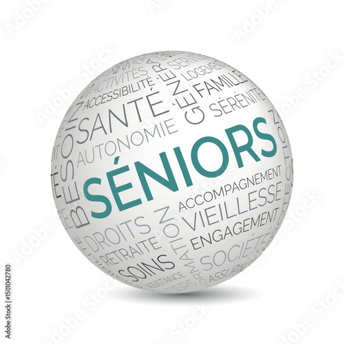 French seniors concept sphere with aging and health care keywords
