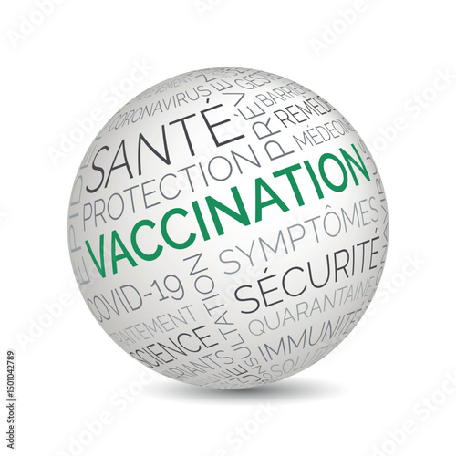 French vaccination sphere with health and protection keywords