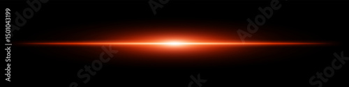 Red light burst. Horizontal glowing ray with soft edges, shining core, radial beam gradient on black background. Suitable for future, energy, sci-fi, technology, speed, flash.