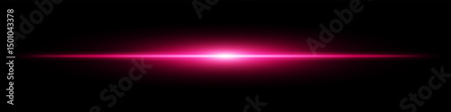 Red light burst. Horizontal glowing ray with soft edges, shining core, radial beam gradient on black background. Suitable for future, energy, sci-fi, technology, speed, flash.