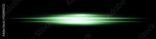 Green energy beam. Bright horizontal streaks with layered glow and radiant effect on black background. Great for power, sci-fi, motion, tech, future design.