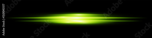 Green energy beam. Bright horizontal streaks with layered glow and radiant effect on black background. Great for power, sci-fi, motion, tech, future design.