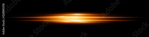 Orange energy beam. Bright horizontal streaks with layered glow and radiant effect on black background. Great for power, sci-fi, motion, tech, future design.