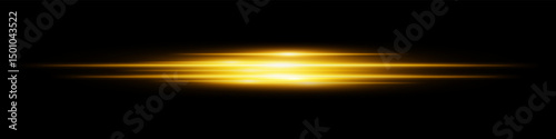Yellow energy beam. Bright horizontal streaks with layered glow and radiant effect on black background. Great for power, sci-fi, motion, tech, future design.