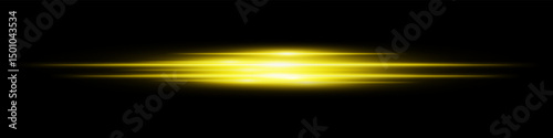 Yellow energy beam. Bright horizontal streaks with layered glow and radiant effect on black background. Great for power, sci-fi, motion, tech, future design.