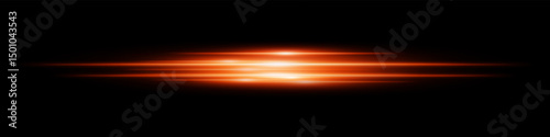 Orange energy beam. Bright horizontal streaks with layered glow and radiant effect on black background. Great for power, sci-fi, motion, tech, future design.