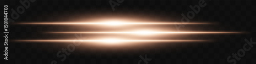 Orange triple flare. Three horizontal glowing beams with vibrant energy core on dark background. Ideal for future, energy, sci-fi, tech, power, digital effect.