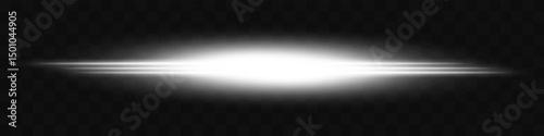 White light flash. Intense horizontal burst with glowing streaks on transparent background. Dynamic, hot energy line ideal for speed, sci-fi, power, laser, heat.