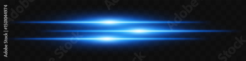 Blue triple flare. Three horizontal glowing beams with vibrant energy core on dark background. Ideal for future, energy, sci-fi, tech, power, digital effect.