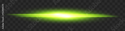 Golden light flash. Intense horizontal burst with glowing streaks on transparent background. Dynamic, hot energy line ideal for speed, sci-fi, power, laser, heat.