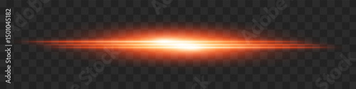 Red light flash. Intense horizontal burst with glowing streaks on transparent background. Dynamic, hot energy line ideal for speed, sci-fi, power, laser, heat.