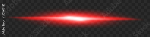 Red light flash. Intense horizontal burst with glowing streaks on transparent background. Dynamic, hot energy line ideal for speed, sci-fi, power, laser, heat.
