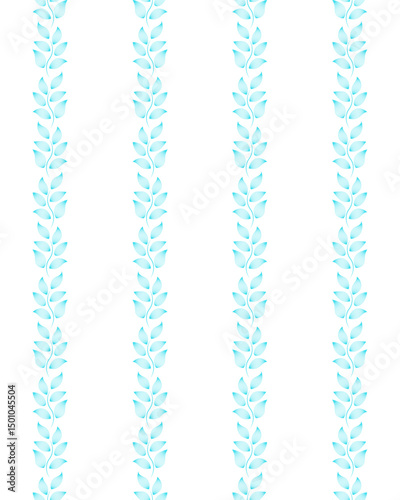 Abstract seamless pattern of vertical striped stylized leaves in soft blue outlines on white background, can be used for background, textiles, wrapping paper and other decorative purposes.