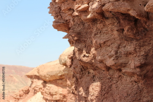 Closeup of Pingshan Hu Grand Canyon is mainly composed of red gravel, sandstone and mudstone, Zhangye City, Gansu Province in China