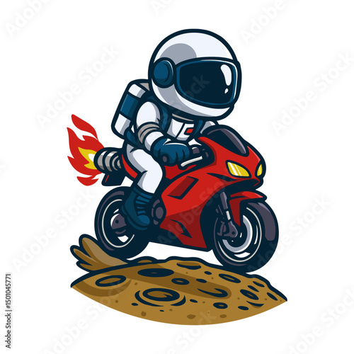 astronaut character driver of a motorcycle. The Moon
