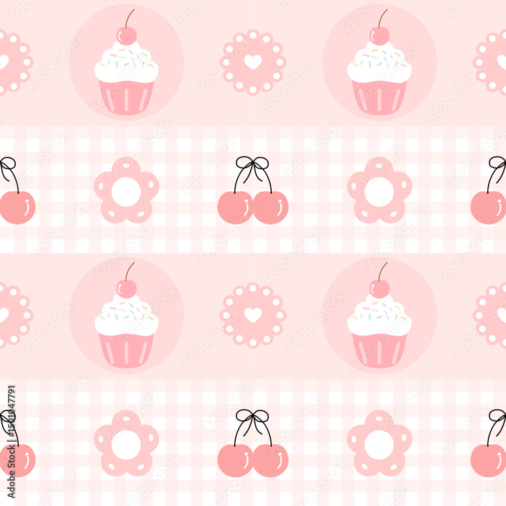 Fototapeta premium seamless pattern with cupcakes and cherry 