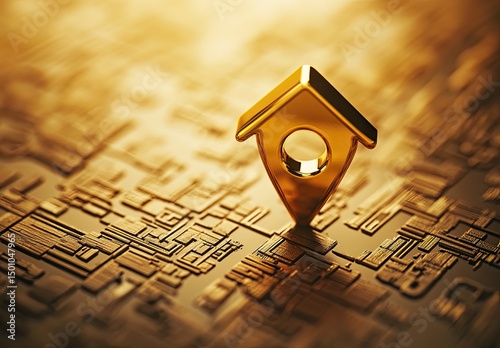 Golden house-shaped marker on a circuit board