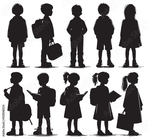 Silhouette Illustrations of School Children: Back to School Kids Clipart, Vector Graphics for Education & Design Projects