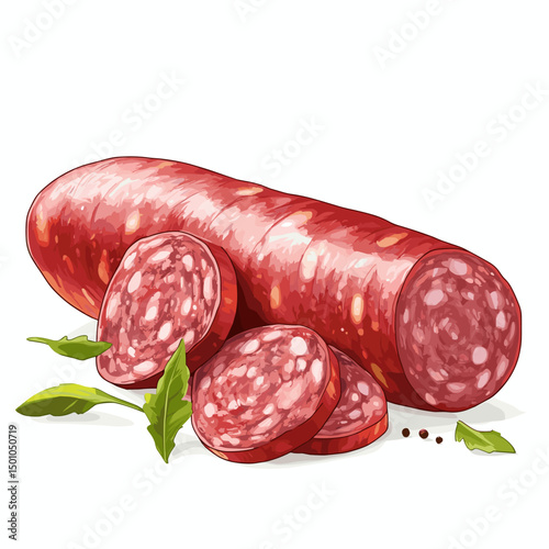 Salami sausage vector illustration, isolated food on a white background