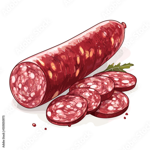 Salami sausage vector illustration, isolated food on a white background