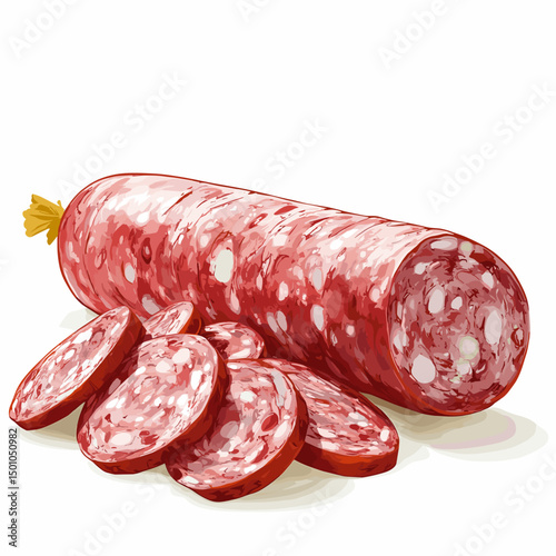 Salami sausage vector illustration, isolated food on a white background