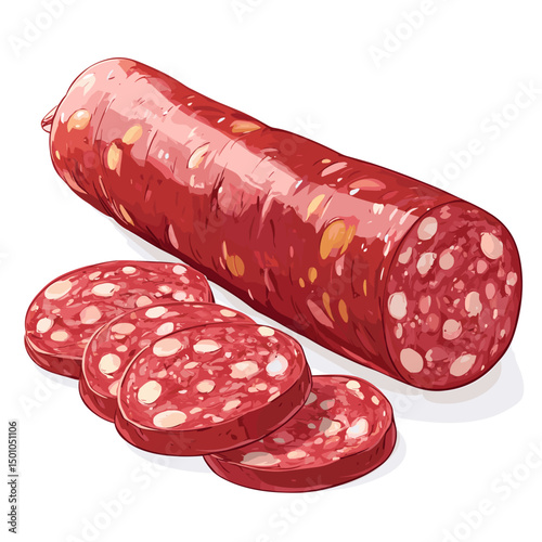 Salami sausage vector illustration, isolated food on a white background