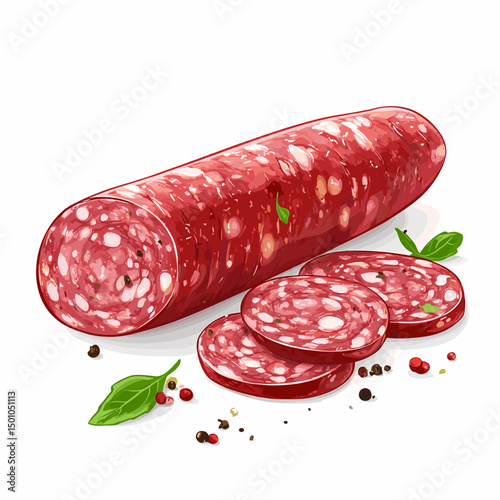 Salami sausage vector illustration, isolated food on a white background