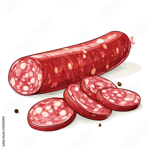 Salami sausage vector illustration, isolated food on a white background