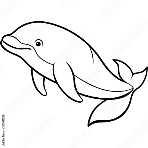 Minimalist Beluga Whale Vector on White