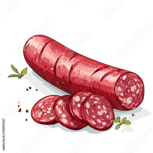 Salami sausage vector illustration, isolated food on a white background