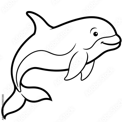 Minimalist Beluga Whale Vector on White