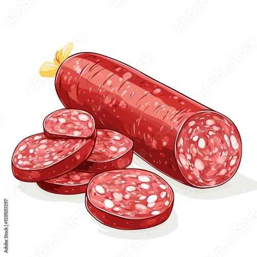 Salami sausage vector illustration, isolated food on a white background