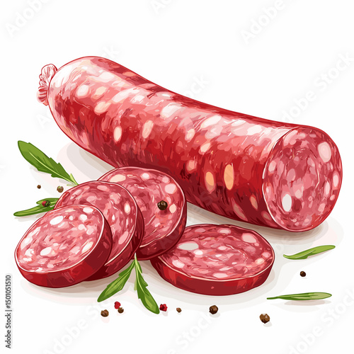 Salami sausage vector illustration, isolated food on a white background
