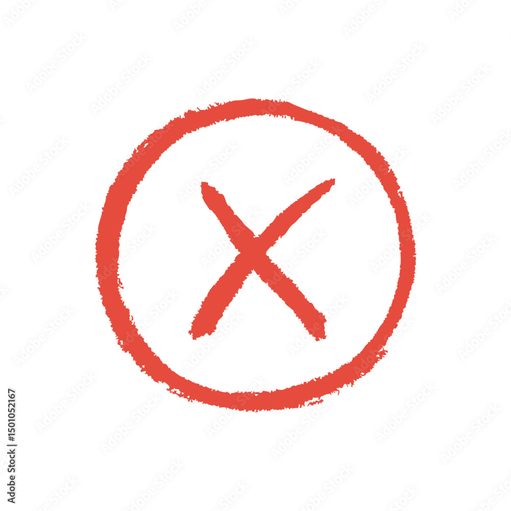 Obraz premium Red cross mark hand drawn marker brushstroke, representing rejection and error.