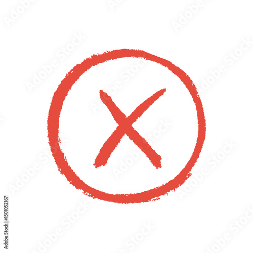 Red cross mark hand drawn marker brushstroke, representing rejection and error.