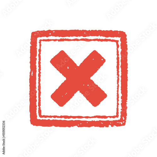 Red cross mark stamp icon, representing cancellation and rejection. Symbolizes error, denial, and prohibition