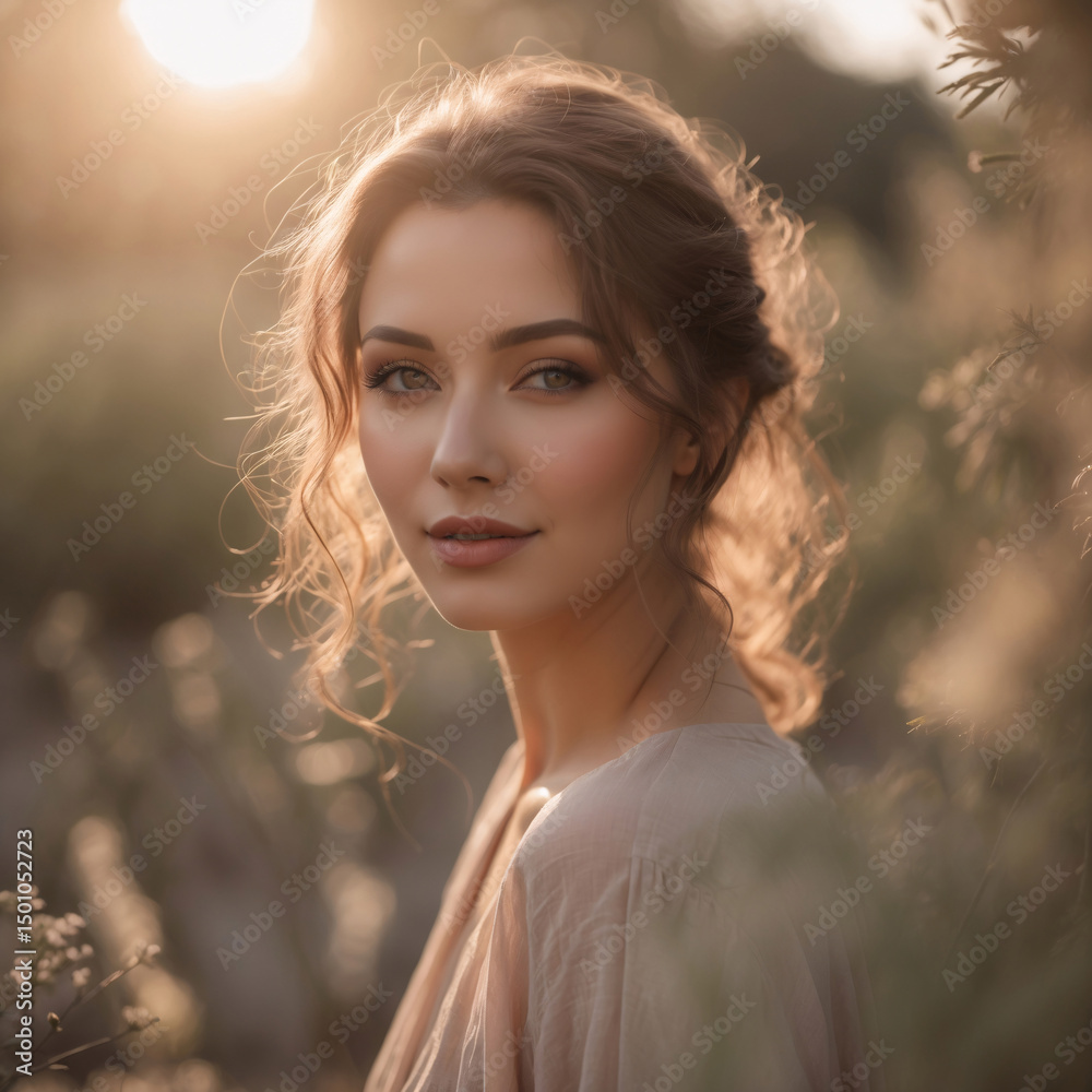 Sunlit image of elegant woman in ivory dress in field by forest edge with warm natural light tones and soft afternoon ambiance aesthetic moment wallpaper background photography Sunlit image of elegant woman in ivory dress in field by forest edge with warm natural light tones and soft afternoon ambiance aesthetic moment wallpaper background photography