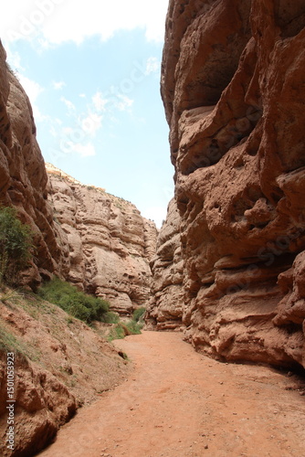 Walking path between sandstones in Pingshan Hu Grand Canyon in summer, Zhangye City, Gansu Province in China