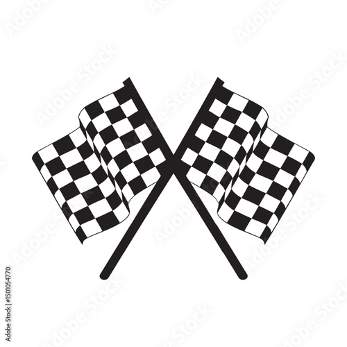 Crossed black and white checkered flags with waving fabric conceptual of motor sports